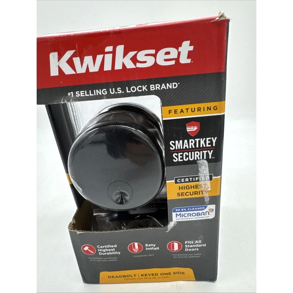 Kwikset  matte  Black Round Single Cylinder Deadbolt 92580-020‎ low profile